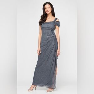 Alex Evenings Floor Length Gray Dress Glitter Size 10